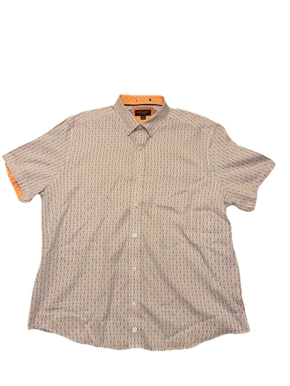 Johnston & Murphy Mens XL Shirt Short Sleeve Geometric 100% Cotton FLAW READ